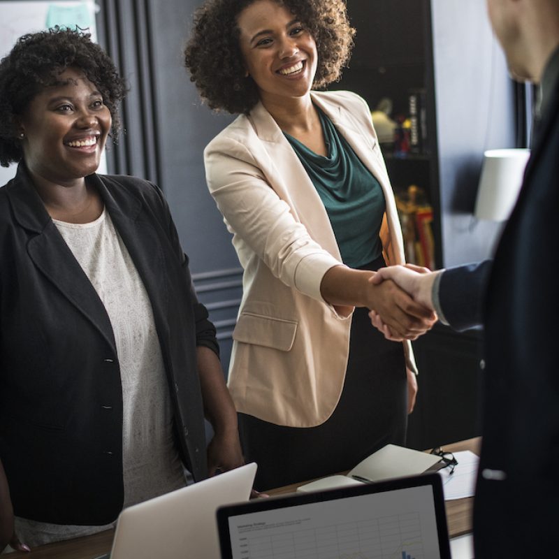 Business partners shaking hands in agreement